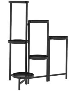Outsunny 3 Tier Plant Stand Indoor Outdoor, Foldable Corner Plant Stands for Multiple Plants, Metal Round Flower Pot Holder for Patio Garden Balcony Living Room, Black