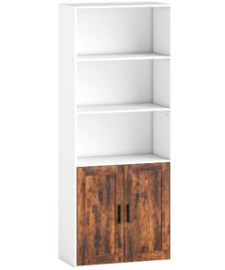 HOMCOM 5-Tier Bookcase with Adjustable Shelf - Rustic Brown