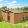 Outsunny 13 x 11ft Metal Garden Shed, Outdoor Storage Tool House with Ventilation Slots, Foundation Kit and Lockable Double Doors, Light Brown