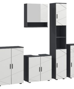 kleankin 5-Piece Bathroom Furniture Set, Bathroom Storage Cabinet with Doors and Shelves, Tall and Small Floor Cabinets, Wall-mounted Mirror Cabinet, Pedestal Sink Cabinet, Grey