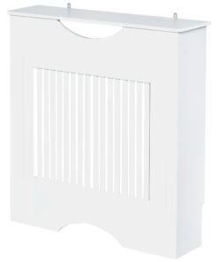 HOMCOM Painted MDF Radiator Cover Heater Cabinet Modern Slatted Home Furniture Living Room Bedroom Worktop White 82H x 78W x 19D