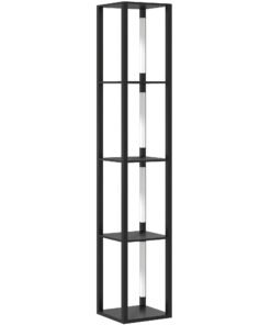 HOMCOM LED Floor Lamp with Shelves, Modern Dimmable Standing Lamp with 3 Brightness Levels and Foot Switch for Living Room, Bedroom, Office, Black