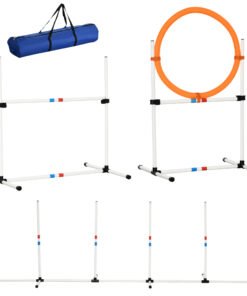 PawHut 3 Piece Pet Agility Training Equipment Dog Play Run Jump Obedience Training Set Adjustable (Pole + Hoop + Hurdle)
