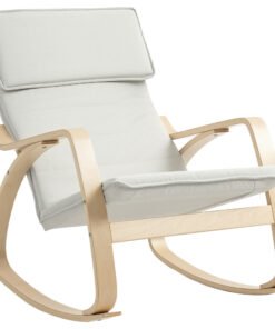 HOMCOM Comfortable Relax Rocking Chair, Upholstered Lounge Chair Recliner with High Back and Headrest for Living Room, Bedroom, Cream White