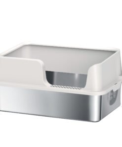 PawHut Stainless Steel Litter Box with Detachable Rim, Scoop, Easy Cleaning, Odour-Resistant, 60 x 40 x 28 cm
