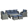 Outsunny Six-piece Outdoor Rattan Dining Set, Outdoor Sofa Set with Reclining Armchairs and Mental Frame, Blue