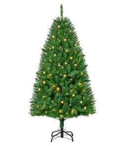 HOMCOM 5FT Christmas Tree Warm White LED Light Holiday Home Decoration, Green
