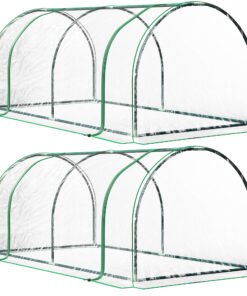 Outsunny Set of 2 Tunnel Greenhouse, Green Grow House with Roll-up Door, Steel Frame, Plastic Cover for Garden, Outdoor, 200 x 100 x 80cm, Clear