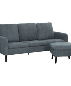 HOMCOM 3 Seater Sofa with Ottoman, 196cm Corduroy L-shaped Sofa Couch with Scatter Back, Reversible Chaise Lounge for Living Room, Home Office, Small Spaces, Charcoal Grey