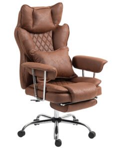 HOMCOM Leathaire Reclining Office Chair with Lumbar Support Pillow - Dark Brown