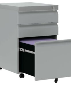 Vinsetto 3 Drawer Filling Cabinet, Mobile Metal File Cabinet with Anti-tilt Design for Letter, A4, Legal Size, Grey