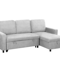 HOMCOM Pull Out Sofa Bed with Storage - Light Grey