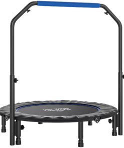 HOMCOM 45" Foldable Mini Fitness Trampoline, with Adjustable Foam Handle, Blue