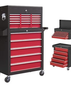 HOMCOM 14 Drawer, Two-Part Tool Storage Chest on Wheels - Red