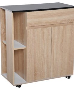 HOMCOM Kitchen Storage Trolley Cart Cupboard Rolling Island Shelves Cabinet With Door and Drawer Locking Wheels