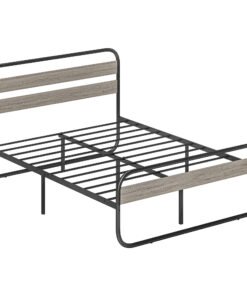 HOMCOM 4ft6 Double Bed Frame, Industrial Style Metal Platform Bed Frame with Under Bed Storage, No Box Spring Needed, Easy Assembly, Grey