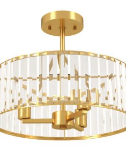 HOMCOM Crystal Ceiling Light Fixture, Semi Flush Mount Modern Crystal Chandelier Ceiling Light for Living Room, Bedroom, Hallway, Dining Room, E14 Base 3-Lights, Bulbs Not Included, Gold Tone