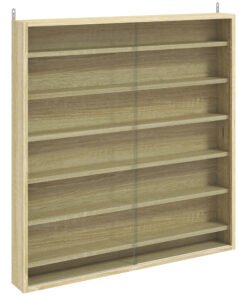 HOMCOM Six Shelf Display Cabinet, with Glass Doors - Oak
