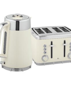 HOMCOM Electric Stainless Steel Kettle and Toaster Set, 3000W 1.7L UK Strix Thermostat Fast Boil Kettle w/ Limescale Filter, Cool Touch Body, 4 Slice Toaster with 7 Browning Levels, Crumb Tray, Cream