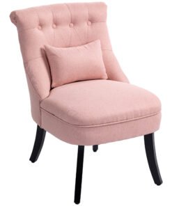 HOMCOM Fabric Single Sofa Dining Chair Tub Chair Upholstered W/ Pillow Solid Wood Leg Home Living Room Furniture Pink
