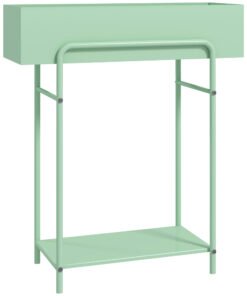 Outsunny 2 Tier Plant Stand, Metal Plant Rack Shelf with Drain Holes, Floor-standing Flower Pot Stand for Indoor Outdoor Garden Patio Balcony Living Room, Green