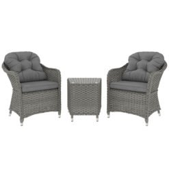 Outsunny Three-Piece Super Padded Rattan Set - Light Grey