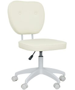 Vinsetto Vanity Office Chair, PU Leather Computer Chair for Home, with Adjustable Height, Armless, Swivel Wheels, Cream