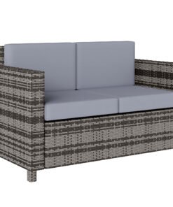 Outsunny Rattan Sofa, 2 Seater Garden Furniture with Soft Padded Cushion and Armrests, Wicker Garden Loveseat for Patio, Mixed Grey