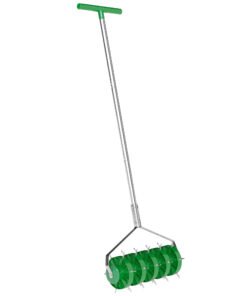 Outsunny Rolling Lawn Aerator, Manual Grass Spike Roller, Heavy Duty Garden Aerator with 3 Piece Detachable Handle and T-bar Grip, Outdoor Garden Lawn Tool, Dark Green