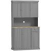 HOMCOM 180cm Freestanding Kitchen Cabinet, Modern Storage Cupboard with Open Countertop, Drawer and 6 Doors, Grey
