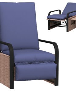 Outsunny 140° Reclining Rattan Armchair - Brown/Blue