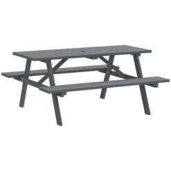 Outsunny 6 Seater Wooden Picnic Table Bench for Outdoor Garden or Patio with Parasol Cutout 150 cm Grey