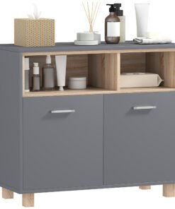 HOMCOM Freestanding Bathroom Cabinet, Bathroom Storage Unit, Bathroom Storage Cabinet with Open Compartments and Double Doors