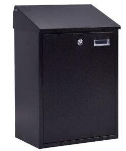 Steel Lockable Postbox Locking Home Letter Post Box Wall Mounted-Black