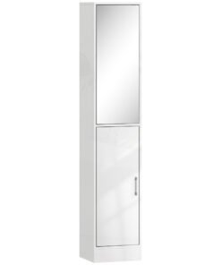 kleankin Tall Bathroom Cabinet with Mirror and Adjustable Shelf - High Gloss White
