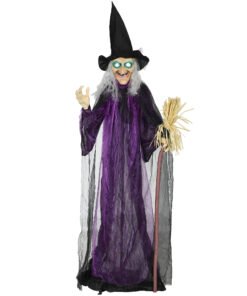 Outsunny 6ft Animated Witch Decoration, with Sound - Purple/White
