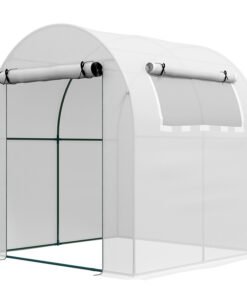 Outsunny Walk in Polytunnel Greenhouse, Green House for Garden with Roll-up Window and Door, 1.8 x 1.8 x 2 m, White
