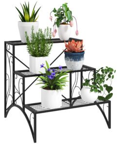 Outsunny Three-Tier Decorative Metal Plant Stand - Black