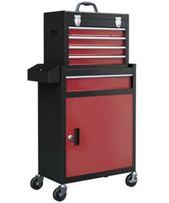 HOMCOM Two-Part Tool Storage Chest on Wheels - Black/Red