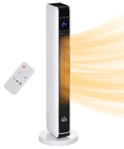 HOMCOM 1100W/2200W Space Heater with 65° Oscillation & 8-Hour Timer and Overheat & Tip Over Protection, Room Heater with 2 Heat and Fan for Bedroom, 29 inch