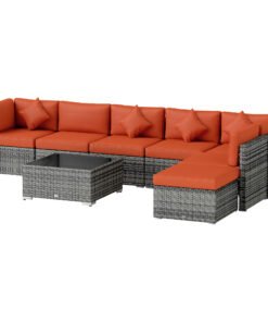 Outsunny Eight-Piece Rattan Sofa Set - Orange/Grey