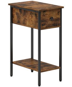 HOMCOM Narrow Side Table with Drawer and Storage Shelf - Rustic Brown
