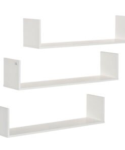 HOMCOM Set of 3 Wooden U-Shaped Floating Shelves Set Wall Mounted Hanging Bookshelf CD DVD Storage Display for Bedroom Living Room Kitchen, White