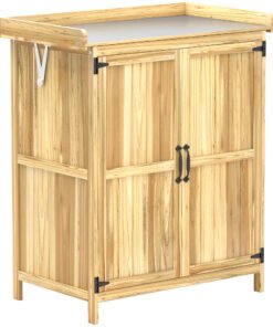 Outsunny 43 x 74cm Fir Wood Shed, with Metal Worktop - Natural Finish