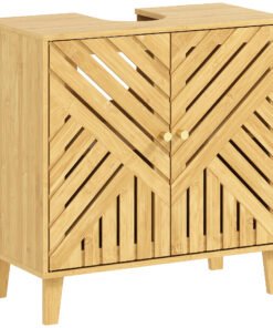 HOMCOM Bamboo Bathroom Under Sink Cabinet with Adjustable Shelf for Basin without Pedestal - Natural