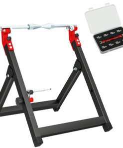 HOMCOM Foldable Motorcycle Wheel Balancer Truing Stand with Spoke Wrench, Steel Bike Tyre Rim Balancing Stand with Aluminium Shaft, Fits Wheels up to 23" in Diameter, 5" in Width, Black