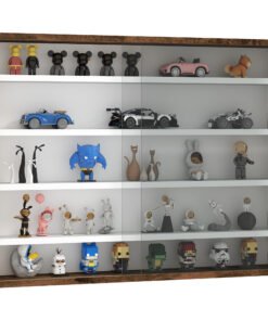 HOMCOM 5-Tier Wall Display Shelf Unit Cabinet w/ 4 Adjustable Shelves Glass Doors Home Office Ornaments 60x80cm Rustic brown