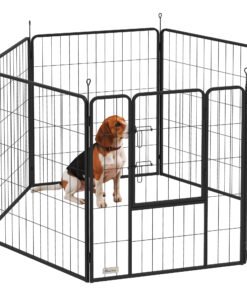 PawHut 6 Panels Dog Playpen, Portable Detachable Puppy Pen with Door, for Large Dogs, 100cm High, Grey