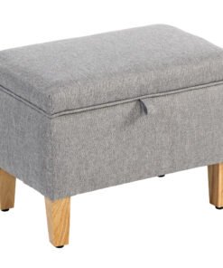 HOMCOM 16L Linen Storage Ottoman Padded Footstool with Rubberwood Legs for Storage Box, Bed End, Shoe Bench, Seating, Light Grey