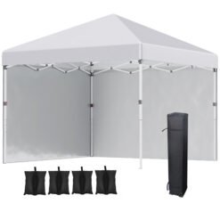 Outsunny 3 x 3 (M) Pop Up Gazebo, UPF 30+ with 2 Sidewalls, Leg Weight Bags and Wheeled Bag, Height Adjustable Party Tent Event Shelter for Garden, Patio, White